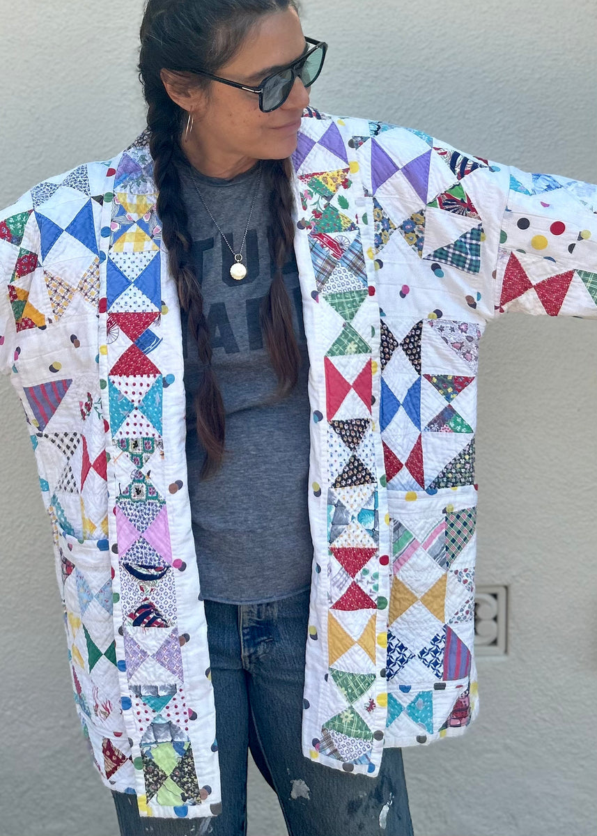 Geo Polka Dot Long Quilted Jacket – aiyiashop.com