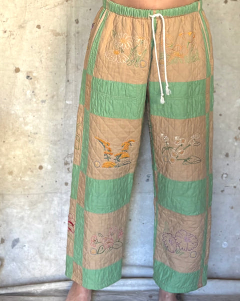 Sage embroidered quilted longe pant