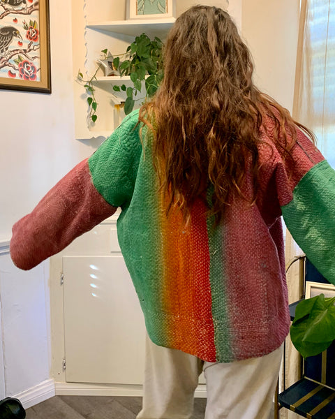 Reversible Rainbow and patchwork Kantha Jacket