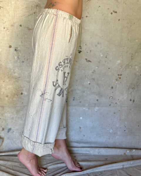 Patched flour sack lounge pants
