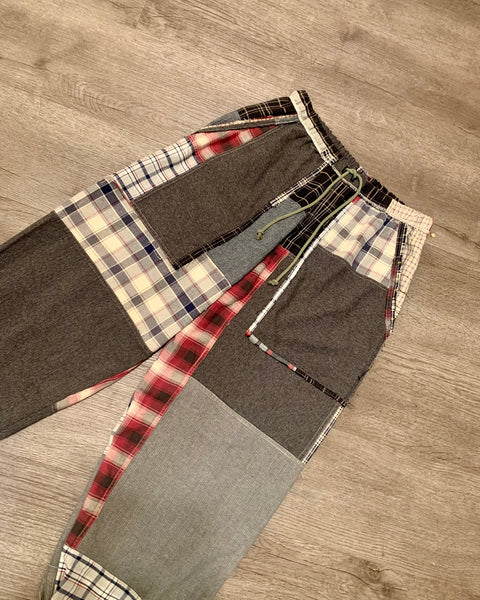 Denim and flannel patchwork lounge pant