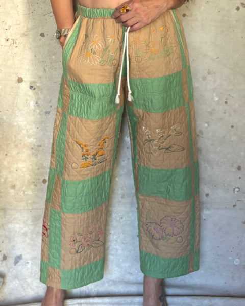 Sage embroidered quilted longe pant
