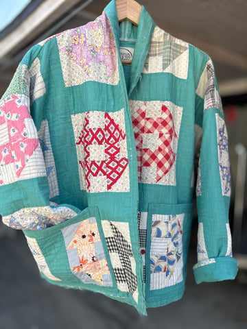Lightweight Turquoise Geo Quilted Jacket