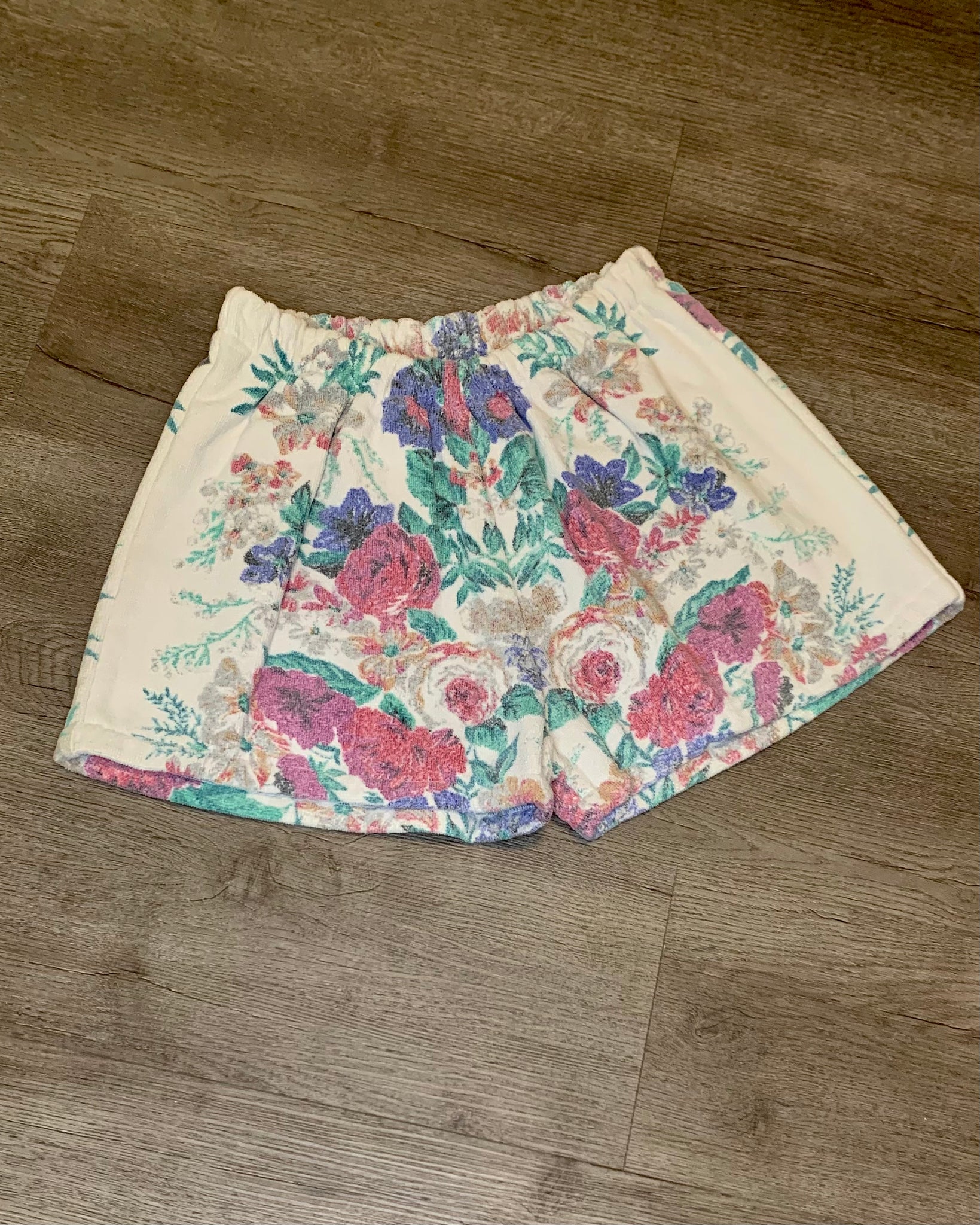 Watercolor floral terry towel shorts