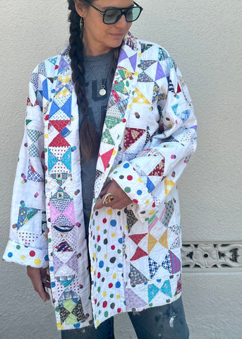 Geo Polka Dot Long Quilted Jacket