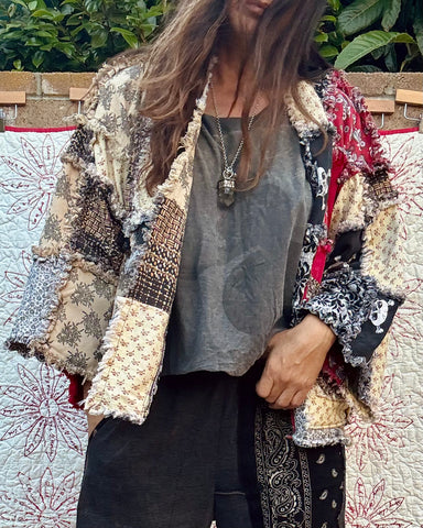 Frayed Pacthwork Cropped Jacket