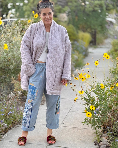 Lavender Linen Long Kimono Jacket