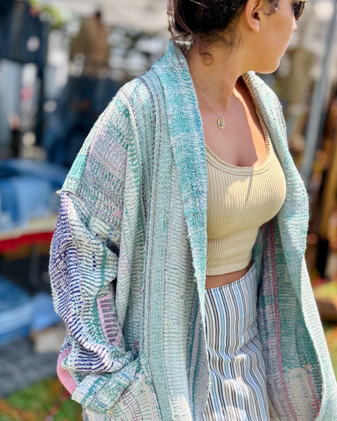 Long Pastel Kantha Jacket
