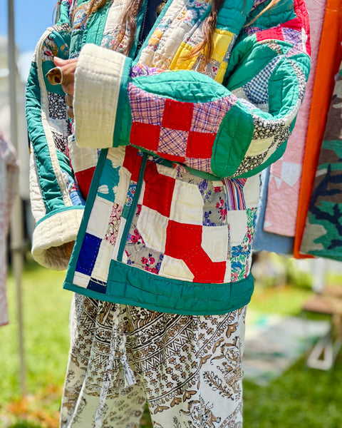 Mixed Quilt Long Kimono Jacket