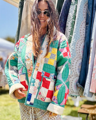 Mixed Quilt Long Kimono Jacket