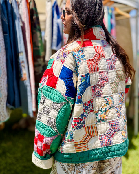 Mixed Quilt Long Kimono Jacket
