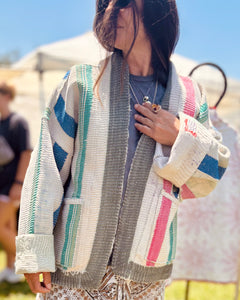 White and Pastel Kantha Kimono Jacket