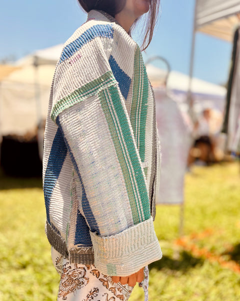 White and Pastel Kantha Kimono Jacket