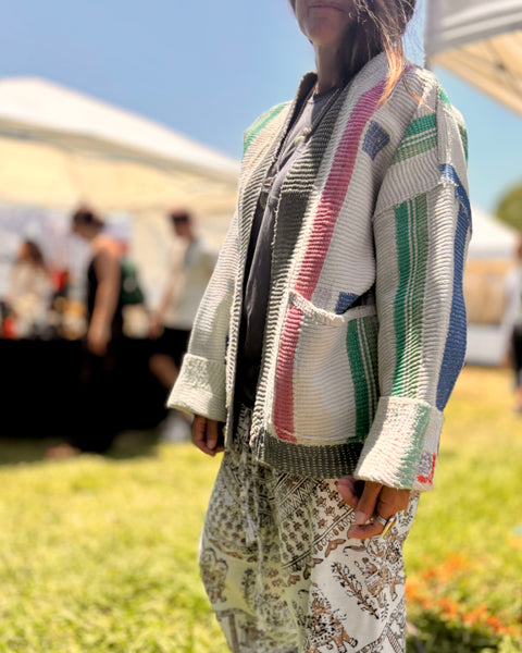 White and Pastel Kantha Kimono Jacket