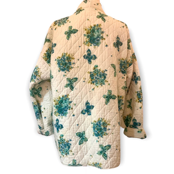 Teal Butterfly Long Quilted Kimono
