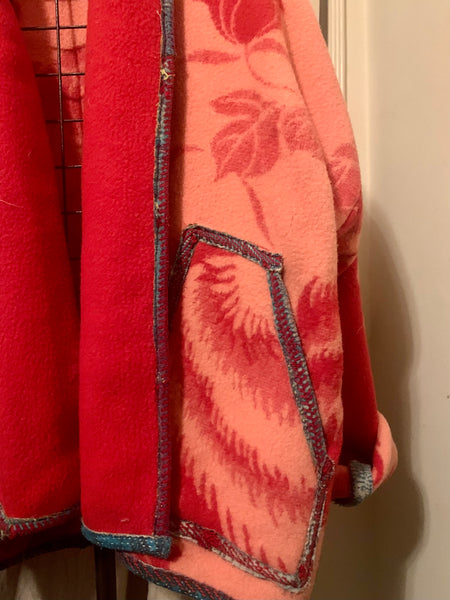 Pink/red fuzzy blanket jacket