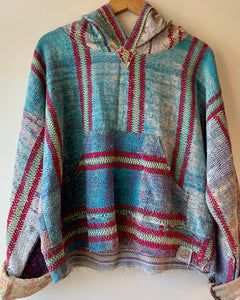 Turquoise/Red Kantha Hoody
