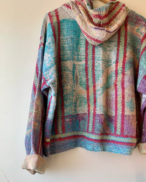 Turquoise/Red Kantha Hoody