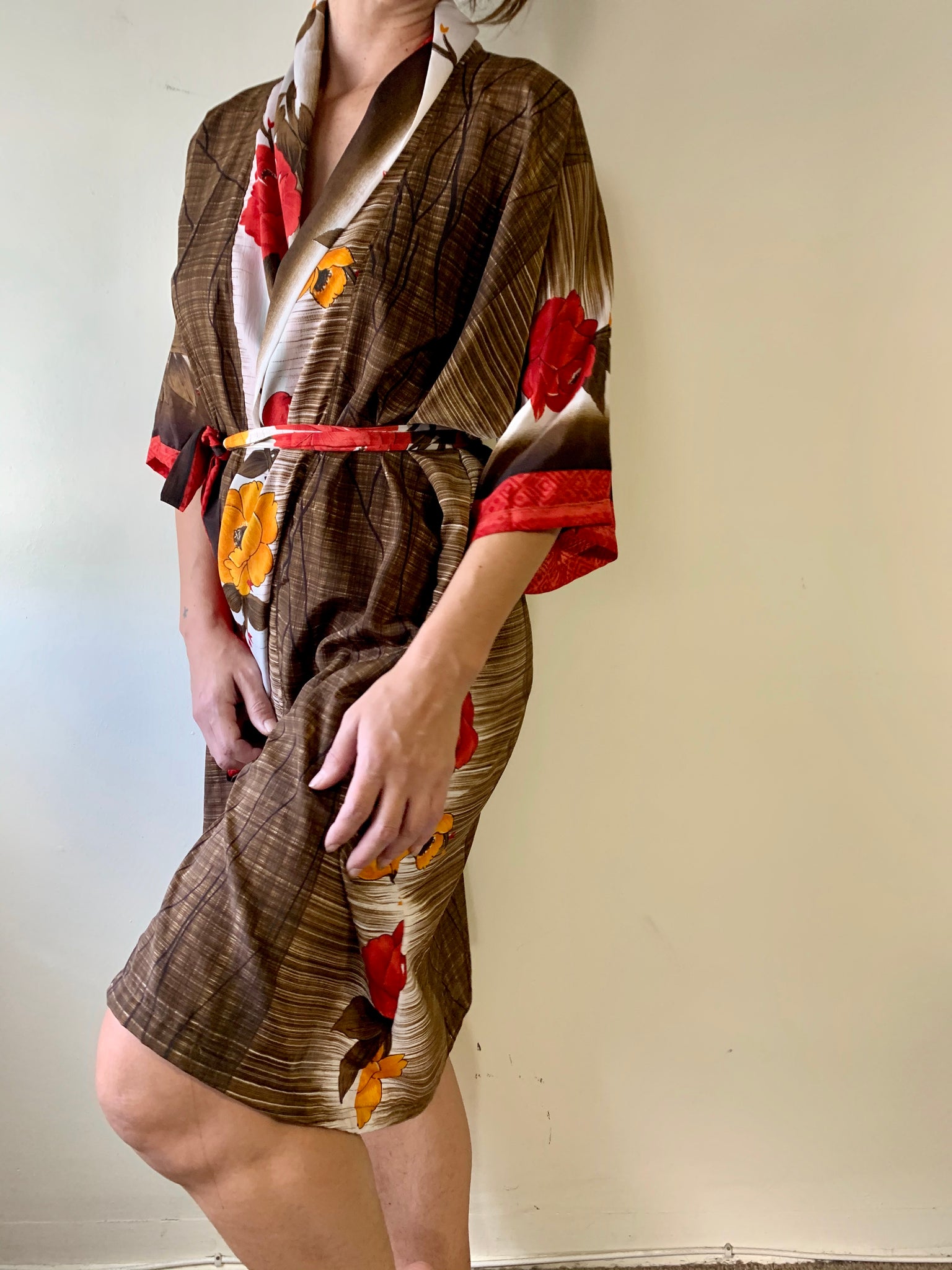 Red/Brown Floral Robe