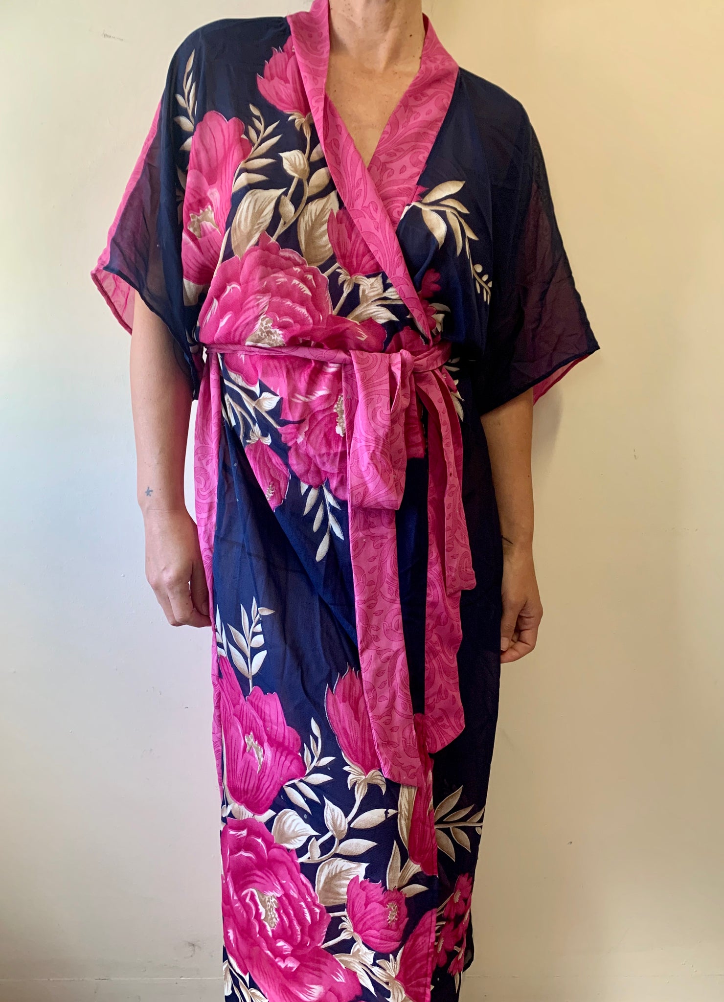 Navy/Fuschia Floral Robe