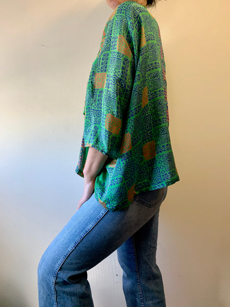 Green Geo Cropped Kimono