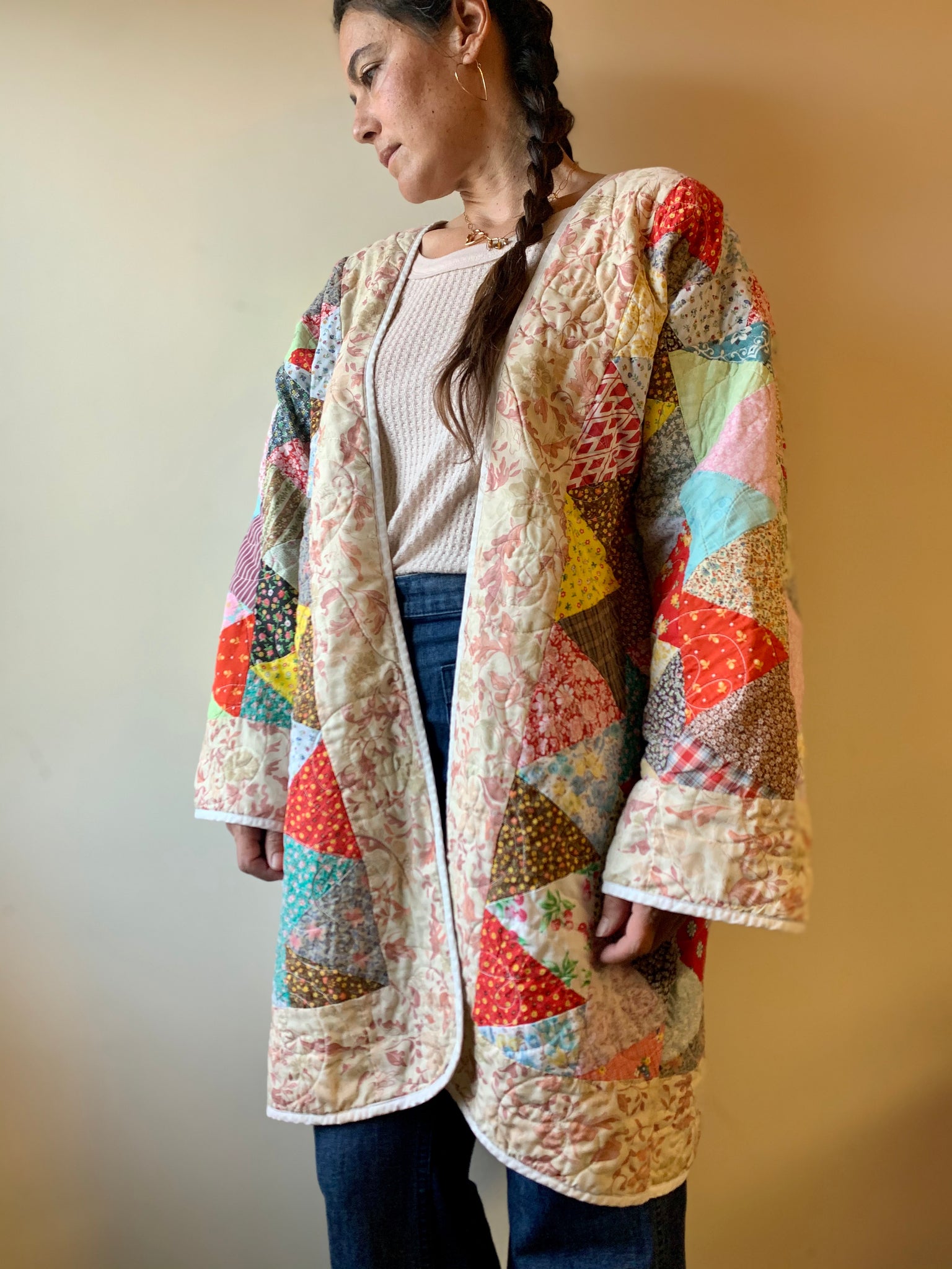 Long Geo Patchwork Kimono Jacket