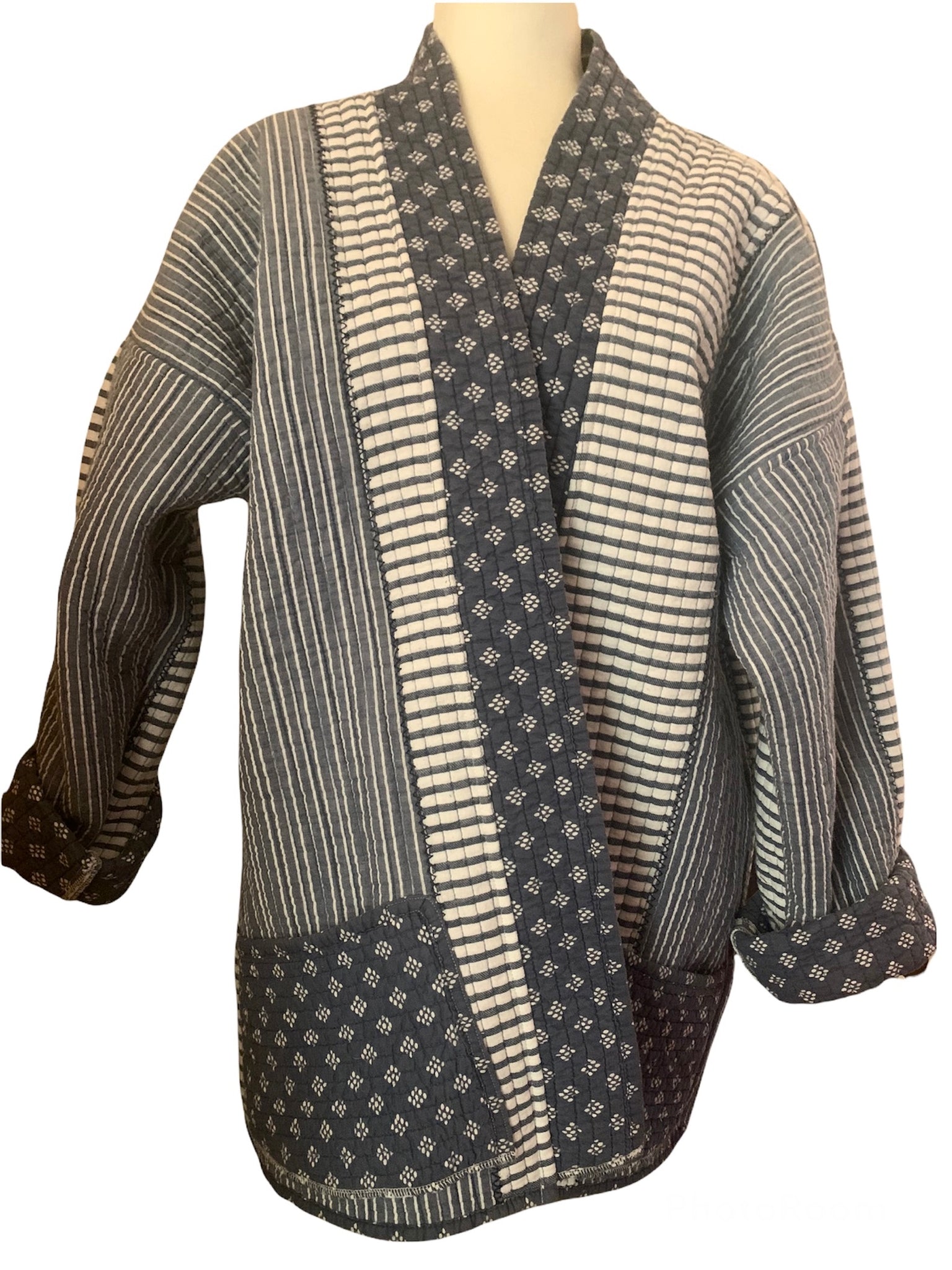 Indigo stripe Long Kimono Jacket