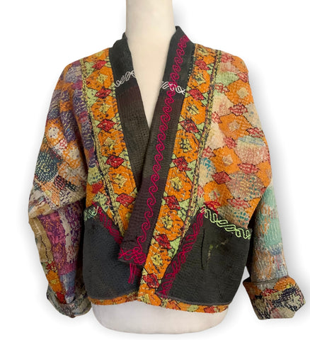 Multicolor Mixed Kantha Cloth Kimono