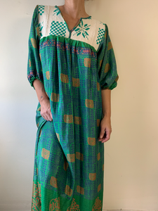 Green Geo print Peasant Dress