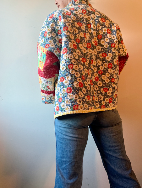 Prairie Print Red/Blue Short Kimono