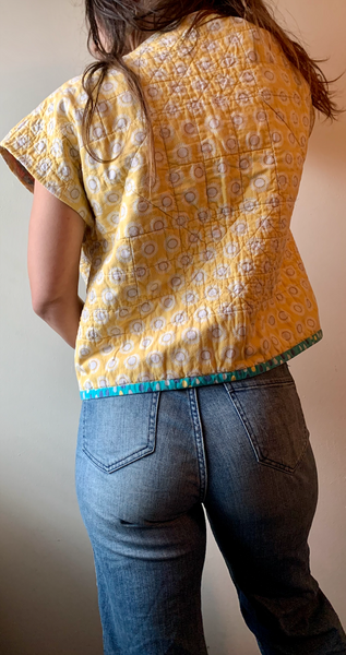 Yellow Ditsy Kimono Vest