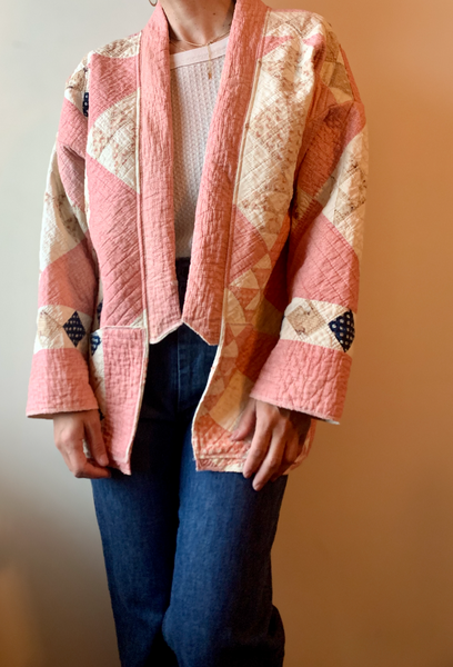 Pink Floral Geo Long Kimono Jacket