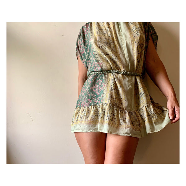 Short Olive Paisley Babydoll Dress/Tunic